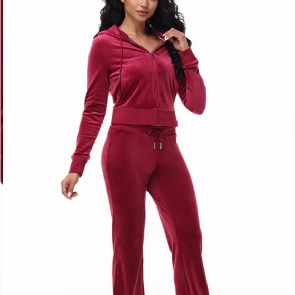 NWT Set Juicy Couture OG Bling Red Velour Jumpsuit - Picture 1 of 5